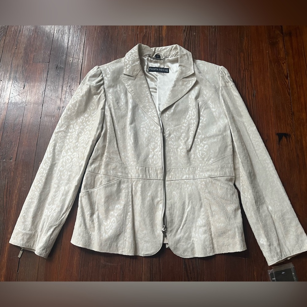 Pamela McCoy Vintage Cream Leather Animal Print Jacket